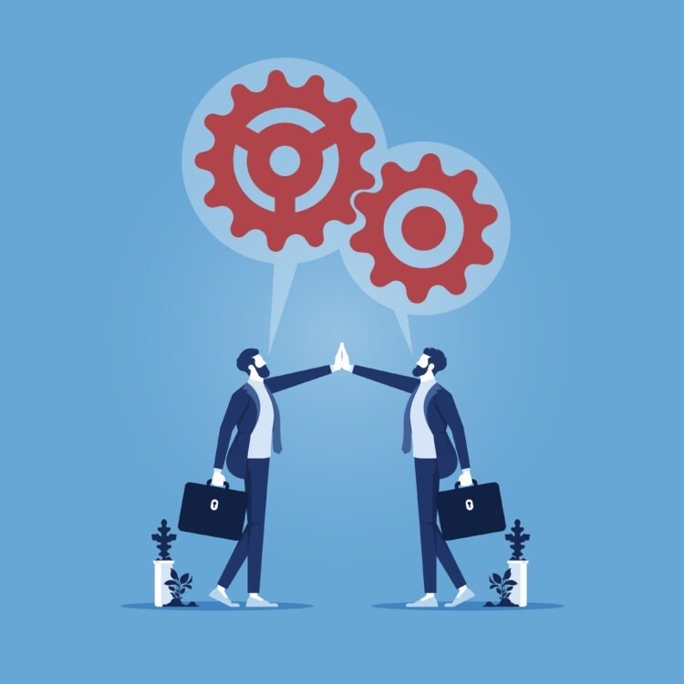 business partnership negotiation to make agreement or business deal concept