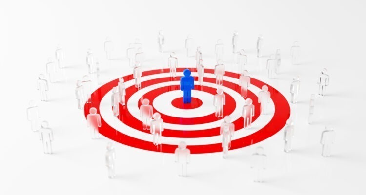 customer target audience marketing strategy social media user marketing people icon target group aiming 3d rendering